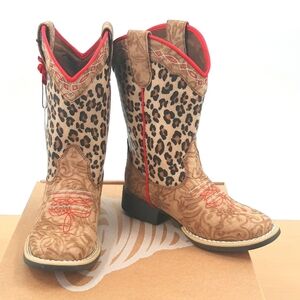 Twister Girls Avery leopard print boots size 11 Kids Red flower.